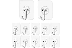 Pubiao Self Adhesive Hooks Heavy Duty Anti-Skid Traceless Sticky Hook for Kitchen Bathroom Clothes Office Ceiling Hanger -12 Pack