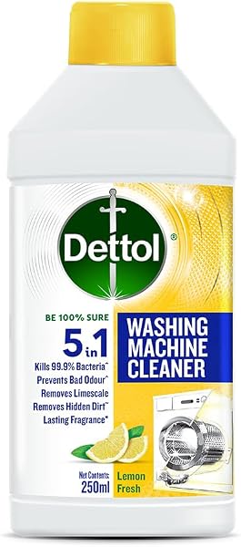 Dettol 5 in 1 Washing Machine Cleaner & Descaling Liquid for top load and front load| Lemon 250ml | Removes Limescale, Dirt and Bad odour | Kills 99.9%* Bacteri