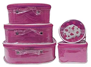 SPMART SP GLOBAL Set of 5 Polka printed Jewelry vanity box storage box for wedding gifting(Pink)