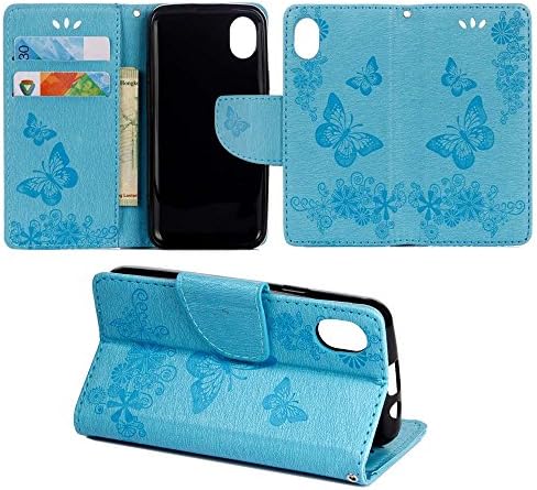Wiko Sunny Max Case, COOSTOREEU Butterfly Pattern PU Leather Wallet Stand Flip Case Cover for Wiko Sunny Max, Sky Blue