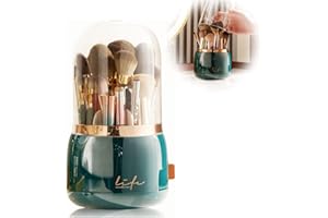 LOMUG Organizer na Pędzle do Makijażu, Obracany o 360°, Kosmetyki z Pokrywką, Przechowywanie Pędzli, Szminki, Etui, Uchwyt na Toaletkę, Sypialnię