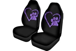Coloranimal Purple Dog Paw Car Seat Cover Only Front，2 Pcs,Non Slip Auto Seat Cushion Universal Fit