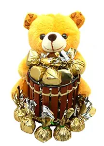 RichU Chocolates - Chocolate Gift Pack Combo - Soft Teddy Bear Pen-Stand (1 Pc) with Chocolates (12 Pcs) Best for Birthday Anniversary Girlfriend Boyfriend Wife Husband Love