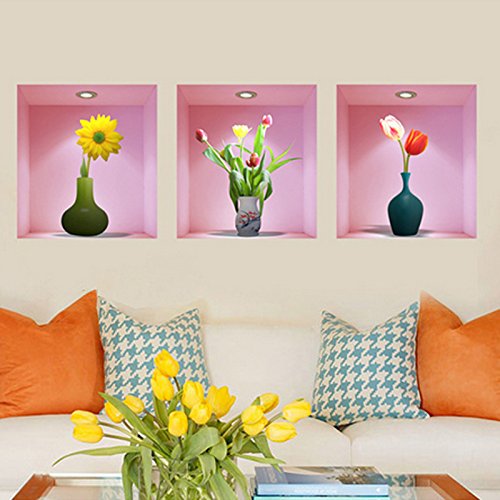 Amazingdeal365 1 Set 3 PCS 3D Chinesische Keramik Sticker Vinyl Wandaufkleber Wandtattoo Hauptdekoration für Flur Wohnzimmer Schlafzimmer Balkon Größe: 30 * 33CM (3)