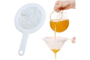 JEUFUN 1pcs Plastic Nylon Fine Mesh Strainer, 200 Mesh PP Non Slip Handle for Coffee, Jam, Fruits, Vegetable Straining Set