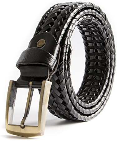 Men Braided Woven Genuine Leather Belt
