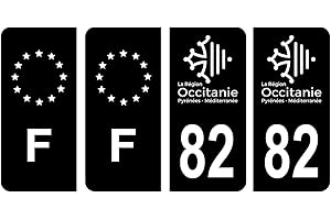 HADEXIA Lot 4 Autocollants Plaque immatriculation département 82 Tarn-et-Garonne Région Occitanie Noir & F France Europe