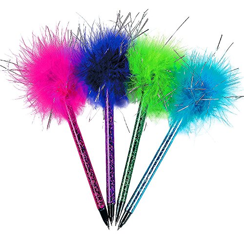 German Trendseller® - 4 x Kugelschreiber inkl. Glitter Weichen Puschel Federn ┃ Glitzer Stifte ┃ Das etwas andere Geschenk