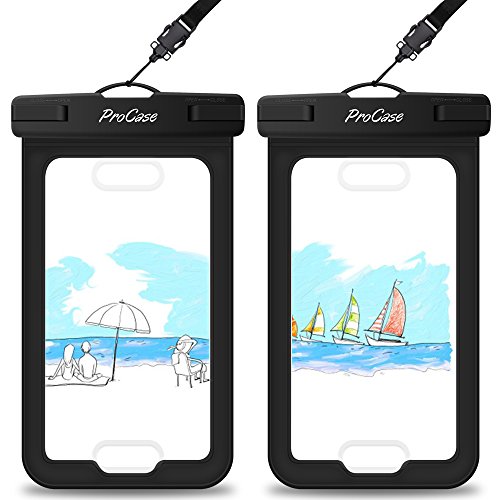 ProCase [2 Unidades] Funda Impermeable Apoya Touch ID, Bolsa Estanca para iPhone X/XS Max/XR/8/7/6S Plus con Identificación Dactilar, Galaxy S10/S10e/S9/J5/J3, Huawei P30, Xiaomi Redmi Hasta 6