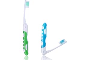 Aeaocvo 2 Stück Reisezahnbürste Klappbar, Klappbare Zahnbürste für Reisen, Tragbare Reise Handzahnbürsten für Erwachsene, Camping, Schule, Geschäftsreise (Blau, Grün)