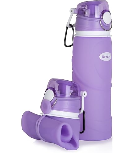 YCTMALL Lot De 2 Bouteilles D'eau Pliables Pour Le Sport Et Les Voyages Avec Boucle D'alpinisme 500 Ml En Silicone Imperméable Pour Le Camping (couleur Violet Et Gris