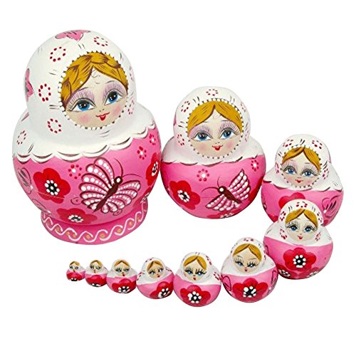 NO:1 Hölzerne Russische Nesting Dolls Matryoshka Geschenk Pink Butterfly 10ST