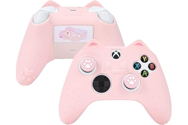 GeekShare Coque de Protection antidérapante en Silicone pour Manette Xbox One S/X avec 2 Capuchons de Prise en Main de Chat Rose