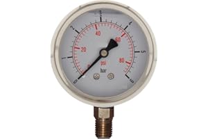 GNCGARDEN Manomètre, manomètre hydraulique 0-6 bar. Manomètre du système d'irrigation sphère glycérine ¼ ''. Manomètre de sphère utilisé dans la plomberie et le jardinage.