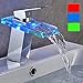 Produktbild Bad Waschbecken LED Glas Wasserhahn, RBG 3 Farben Ändern Licht Wasserfall Auslauf Single Hand Single Loch Mixe Hahn/Wasserhahn Deck Berg Auf Waschbecken, Chrom Poliert.ZHA-GOO