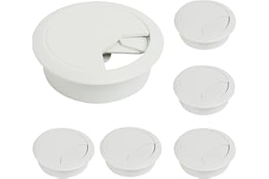 LEIBOCHAO 6 Piezas Tapa Pasacables de Escritorio de 50mm, Cubierta de Cables de Escritorio Redondo Blanca de 50mm, Cubierta de Cables de Plástico Blanco para Mesas, Organizador de Cables para Hogar y Oficina