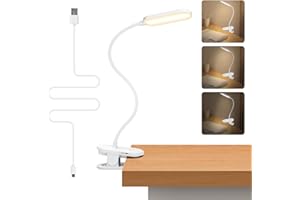 ‎AIGOSTAR Aigostar Leselampe Bett Akku, Klemmlampe 4000K, 360° Flexibel Klemmleuchte, Bettlampe mit 3 Helligkeitsmodi, USB-Kabel, Weiß