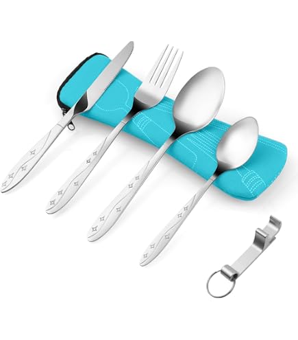 Couverts De Camping 4 En 1 Inox - Cuillère, Fourchette, Couteau + Ouvre-Bouteille - Portable Et Réutilisable - BSITSSS