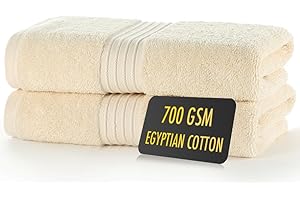 ALSAP Butter Cream Hand Towels Pack of 2 - Ultra Soft Super Absorbent 700 GSM Egyptian Cotton Towels - Bathroom Linen Sets - Luxury Hotel Quality Cotton Hand Towels Set Convenient Size 50x90 cm