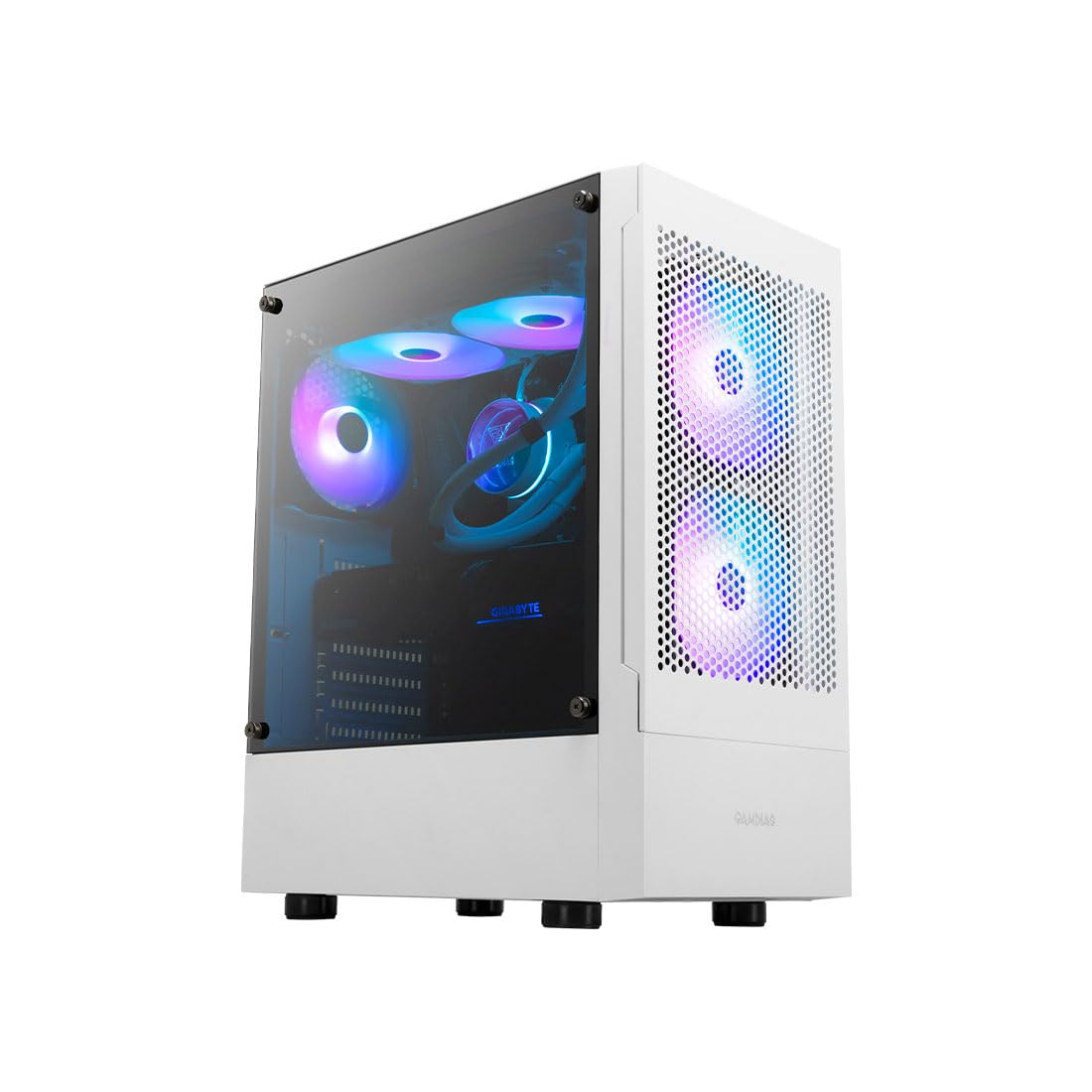GAMDIAS TALOS E3 MESH WH RGB Streaming Lighting MID Tower Computer Cabinet with 3 Built-in 120mm ARGB Fans Side Tempered Glass Panel with Magnetic Dust Filter