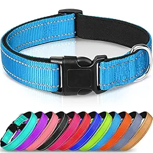 Joytale Reflective Dog Collar,Soft Neoprene Padded Breathable Nylon Pet Collar Adjustable for Large Dogs,Sky Blue,L