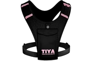TIYA Running Vest Phone Holder | Waterproof Smartphone Pouch | Zero Bounce | Ultra Lightweight | Reflective | Shoulder Pocket for Keys, Cards & Gel | Adjustable | Men & Women | Black/Pink
