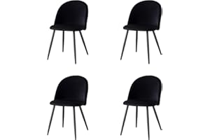 GrandCA HOME Lot de 4 Chaises de Salle à Manger en Velours, Chaises de Cuisine avec Coussin de Siège en Velours Doux, Chaises de Salle à Manger Latérales Rembourrées pour Salon, Noir