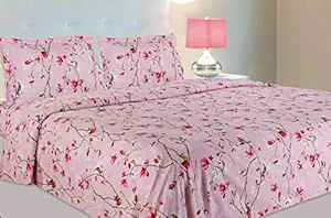 haus & kinder Summer Vintage Romance, Floral 186 TC Cotton Double Bedsheet with 2 Pillow Covers, (Pastel Pink)