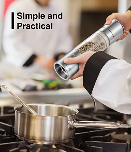 Plemo Salz- und Pfeffermühle 2-in-1 Set aus Edelstahl einstellbarem Mahlgrad unbefüllt mit Keramikmahlwek | Höhe 23,2cm | Design Geschenke für Köche und Gourmets - 5