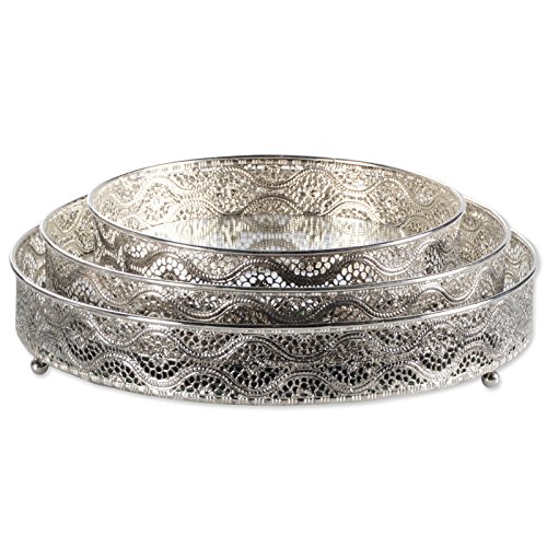 Spiegeltablett Tablett Kerzenteller Kerzentablett Shabby Chic HA-002ST Silber Ø 26 cm