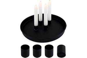 Joxessaien Magnetyczna taca na świece, czarna, Ø 23 cm, okrągła, metalowa taca dekoracyjna z 4 magnetycznymi uchwytami na świece, nowoczesny świecznik na adwent, Boże Narodzenie i dekoracja stołu