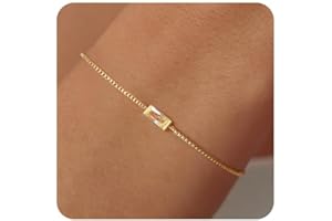 VIROMY Birthday Bracelets for Women,14k Gold Plated Box Link Birthstone Jewellery Gifts for Her Anniversary Friendship Jewellery