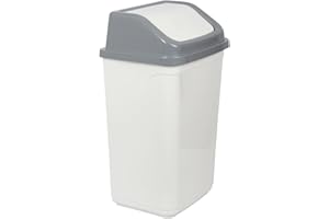 Jolie Max Swing Bin - 50L Lidded Dustbin, Plastic Rubbish Bin, White with Grey Top