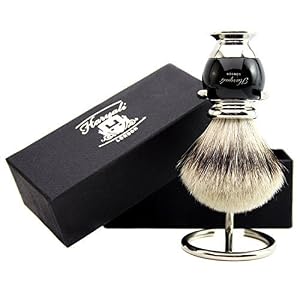 Haryali London Modern Black Silver Tip Badger Hair Shaving Brush Top Quality+ Free Brush Holder 1 Count (Pack of 1)