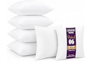 ADSIN Set of 6-40cm x 40cm Hollowfibre New White Cushion Pad Inner Stuffer Pillow Polyester Insert Square Hypoallergenic (Pack of 6 | 16" x 16")