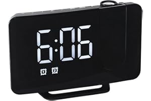 Chesoon Réveil numérique à Projection sur Mur de Plafond 15 cm Écran LED Projecteur 180° Chargeur USB Fonction Snooze Réglage de la luminosité pour Enfants Adultes Personnes âgées Blanc