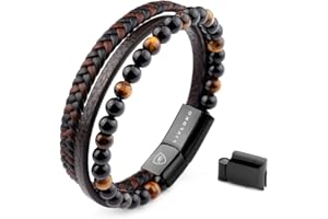 LIVLOKO Mens Bracelet Leather Black Multi-Layer Bracelet for Men Magnetic Clasp Rope Wristband Mens Gift for Boyfriend