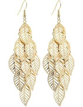 2LIVEfor Statement Ohrringe Gold hängend Blätter Tropfen sehr lang Blatt Ohrringe Bohemian Ohrhänger