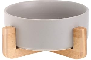 HCHLQLZ Grau Keramik Hundenapf Futternapf Fressnapf Napf für Hund Katzen mit Massivholz Ständer