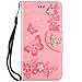 Produktbild Jinghuash Kompatibel mit Sony Xperia X Compact Hülle,Luxus Bling Glitzer Glänzend Strass Diamant PU Leder Flip Case Brieftasche Ledertasche Schmetterling Muster Klapphülle Lederhülle Handyhülle-Rosa