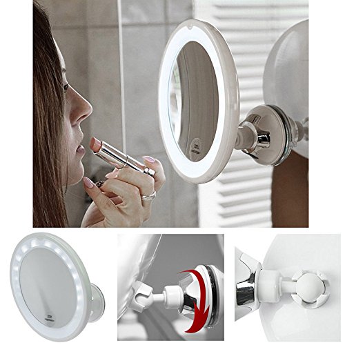 Kosmetex Spiegel, mit 10 fach Vergrößerung, LED Beleuchtung und Saugnapf. Ø 17, 5 cm - 3