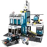 Bausteine SWAT Polizei Kommandozentrale mit SWAT Mannschaftswagen, Polizei Hubschrauber und Minifiguren, 566 teiliges Konstruktionsspielzeug