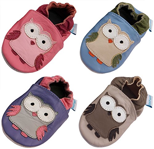 MiniFeet Soft Leather Baby Shoes, Blue Owl 2-3 Years