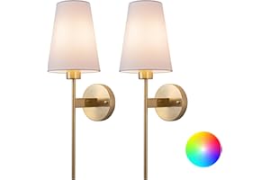 Aiehnid Wall Lights Battery Powered Sconces Set of 2,No Wiring Required Fabric Wall Lamps,with Remote Dimmable Light Bulb Easy to Install,for Bedside, TV Wall,Lounge,Farmhouse(Color : Gold)