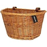 PedalPro Vintage Wicker Bicycle Basket with Tan Leather Straps