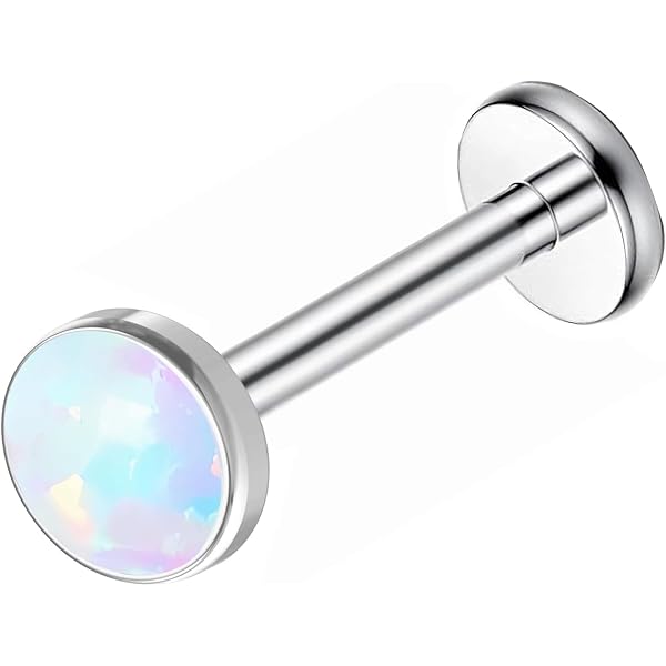 Piercing Labret Titane G23 Avec Opale - 16G 6mm, Filetage Interne