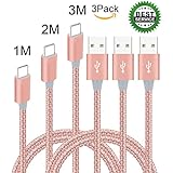 Xinfaxin USB Type C Cable 3 Pack 1M 2M 3M Ultra Strong Durable Nylon Braided Wire Quick Syncing &amp; Charging Cord for MacBook 12", MacBook Pro, ChromeBook Pixel, Nexus 6P/5X, One Plus 2, Nokia N1 Tablet, LG G5 and More (Rose gold &amp; gray)