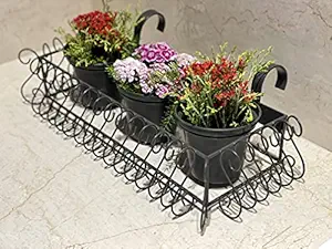 Urban Born Metal Railing planters and Hanging planters for Balcony and Pot Stand for Indoor Plants with 3 Flower pots (Black Finish | Rust Free) Plant Stand for Balcony Garden | Stand for Plants.