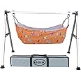 KEROK Born Baby Swing Cradle Jhula for Babies Boy and Girl/Foldable & Portable Palna for Baby/Indian Style Hammock with Mosquito Net/Stainless Steel Body (Squre Swing Cradle)