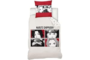 SAHINLER créateur d'univers Naruto - Funda nórdica Naruto Equipe Sept 140 x 200 cm + 1 funda de almohada de 63 x 63 cm, color crudo
